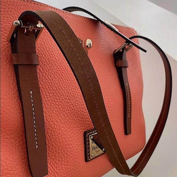 Dooney & Bourke Miller Satchel Leather Bag Coral Pink Brown Pebbled Leather NEW - Picture 6 of 11